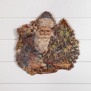 19" Metal Santa with Gifts & Tree Plaque
