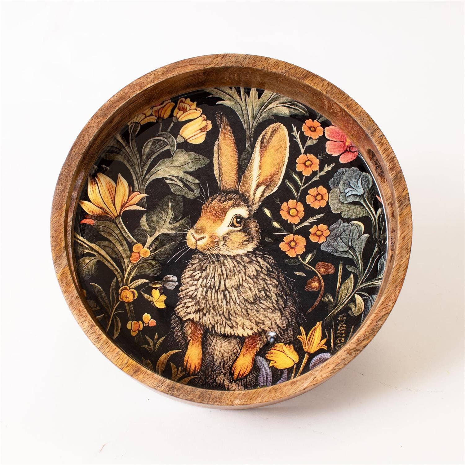 Floral Rabbit Round Enamel Tray