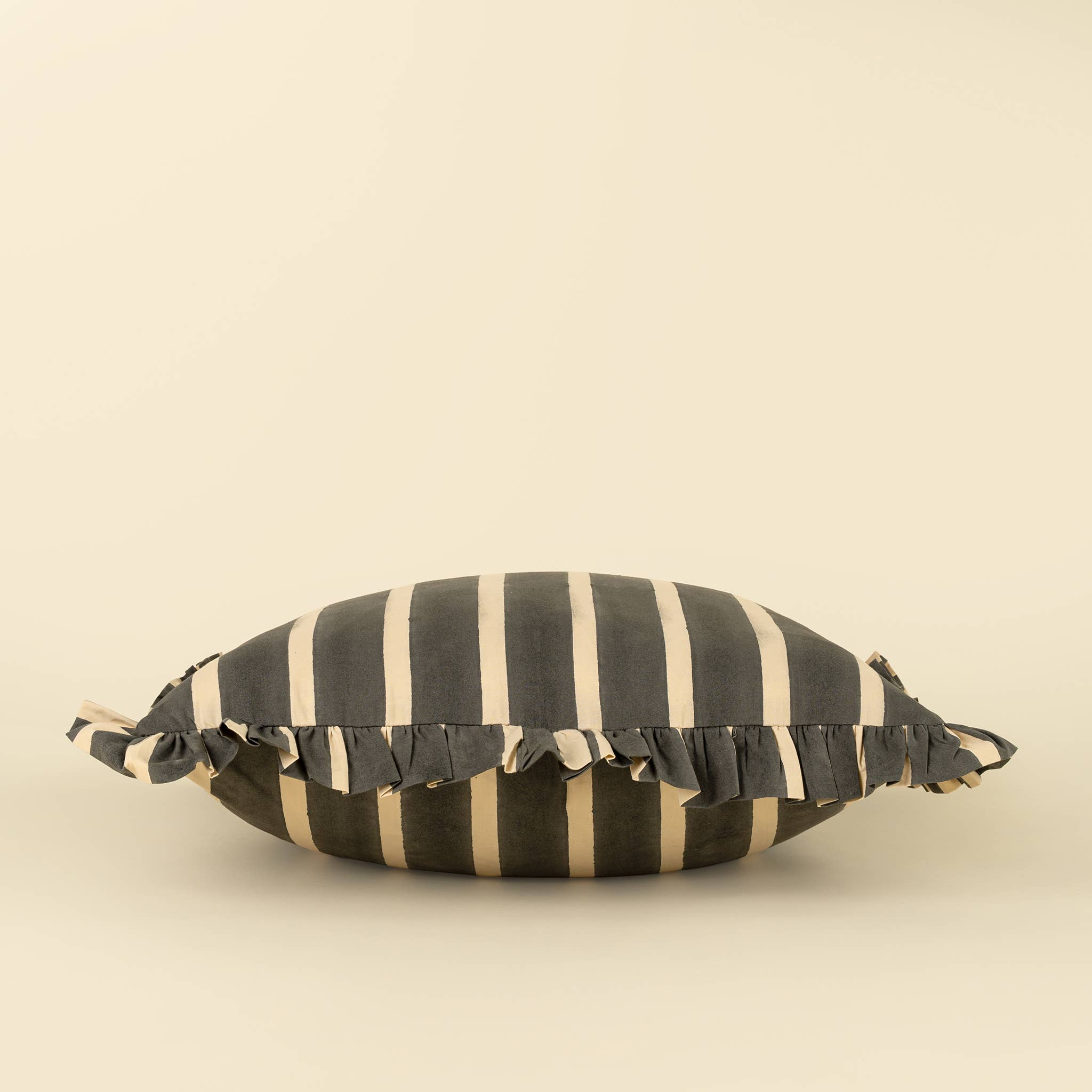 20x20 Block Print Stripe Ruffle Pillow, Charcoal