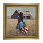 Child With Flag - Girl in Blue Dress