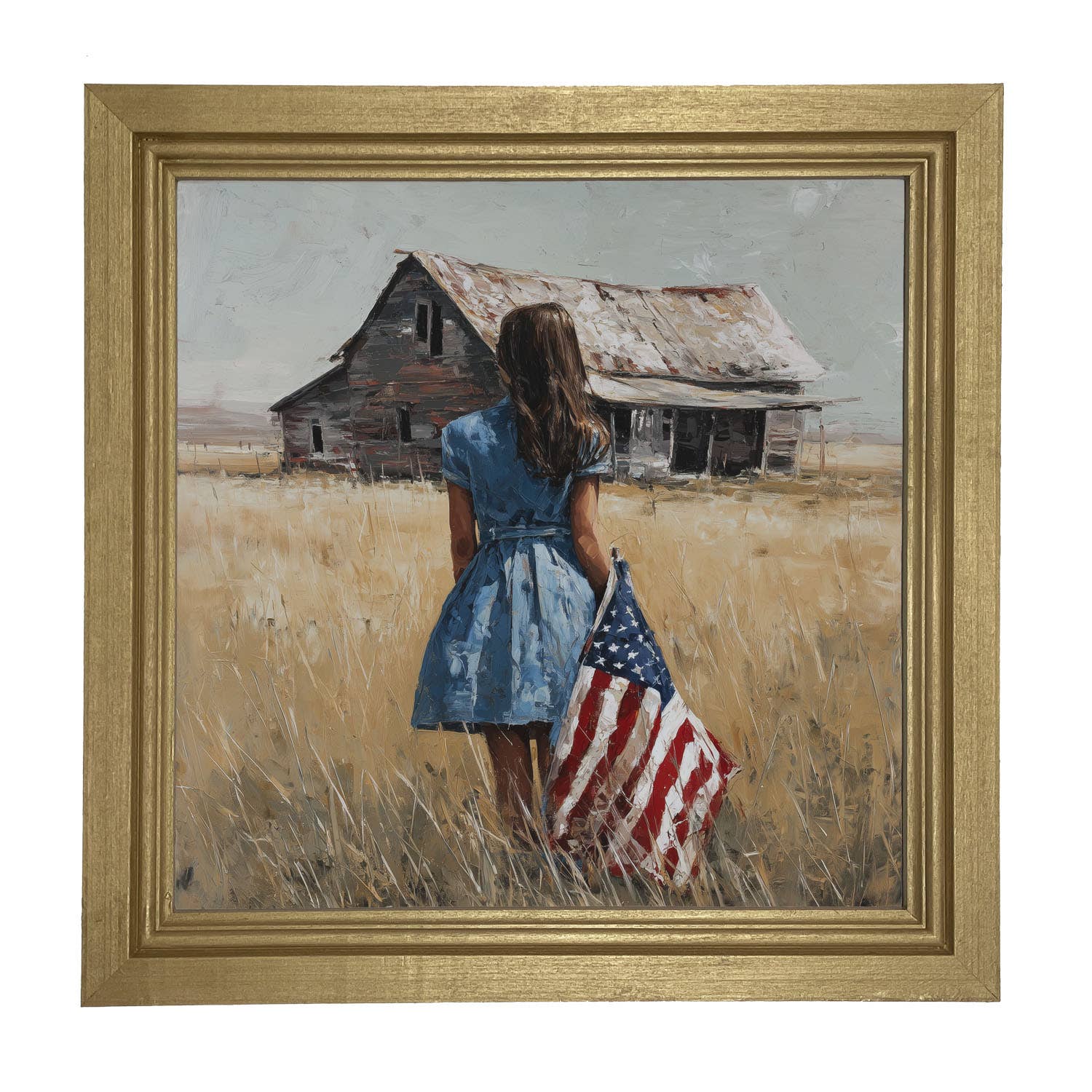 Child With Flag - Girl in Blue Dress