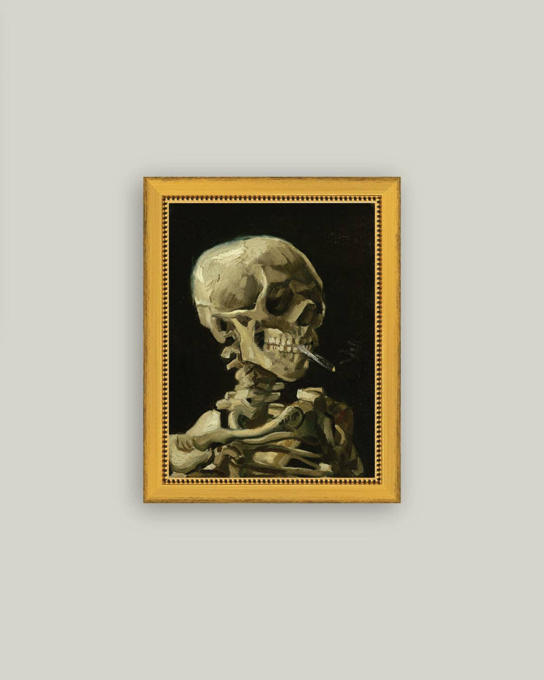 Skull with Cigarette Framed Antique Art
