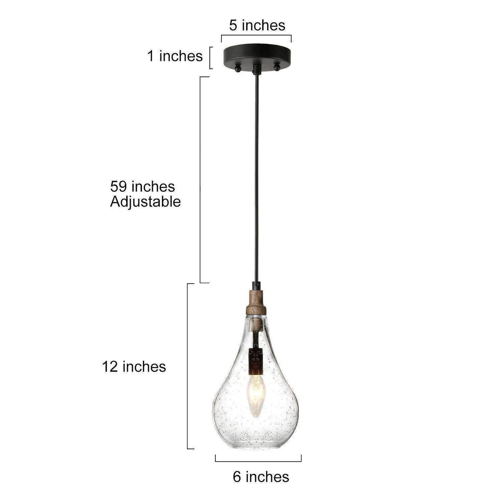 Tethyne 1-Light Wood Glass Pendant Light