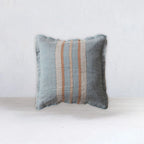 20" Square Blue Linen Pillow With Stripes