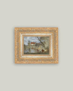 Cowherd by the Pond Framed Antique Art