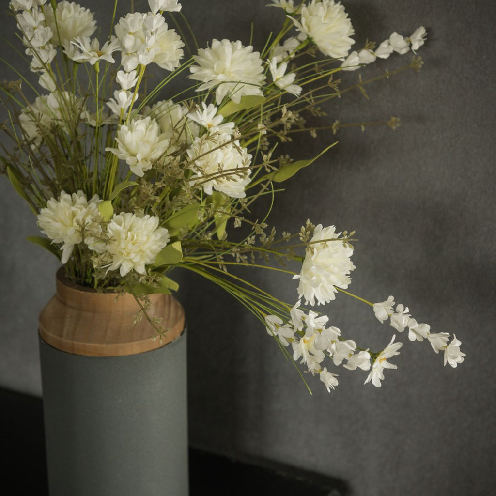 22" White Pom Pom Wildflower Spray