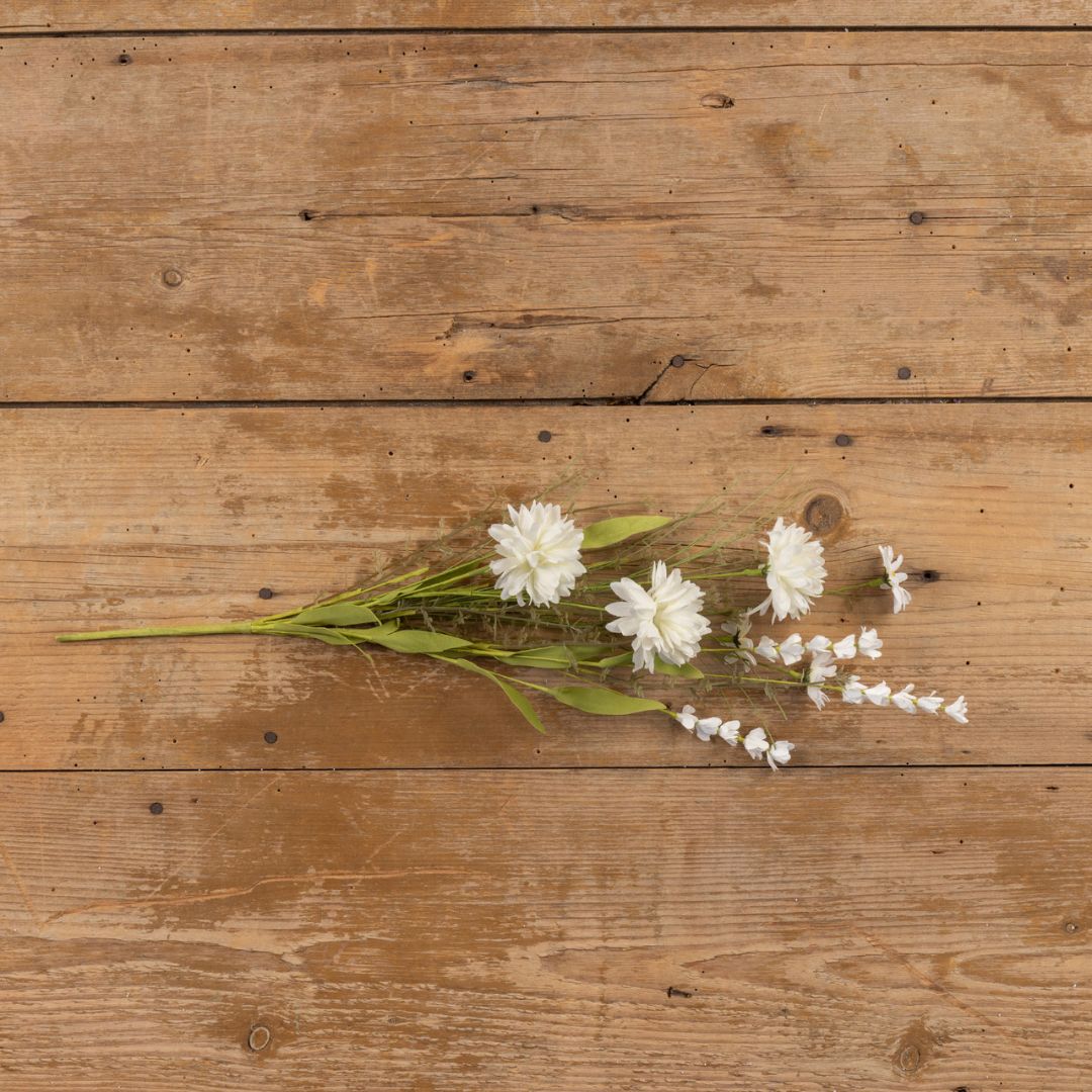 22" White Pom Pom Wildflower Spray