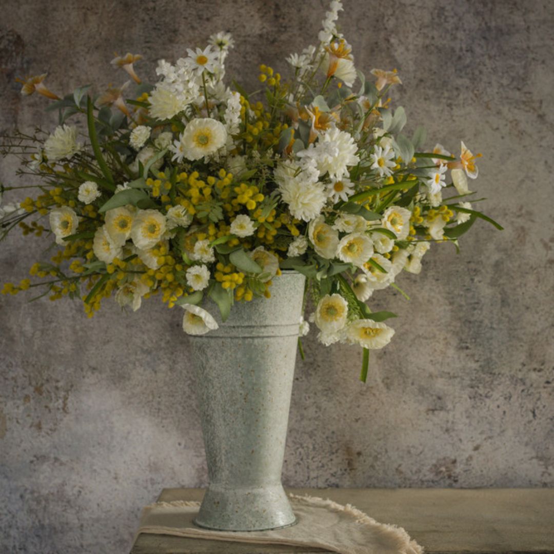22" White Pom Pom Wildflower Spray