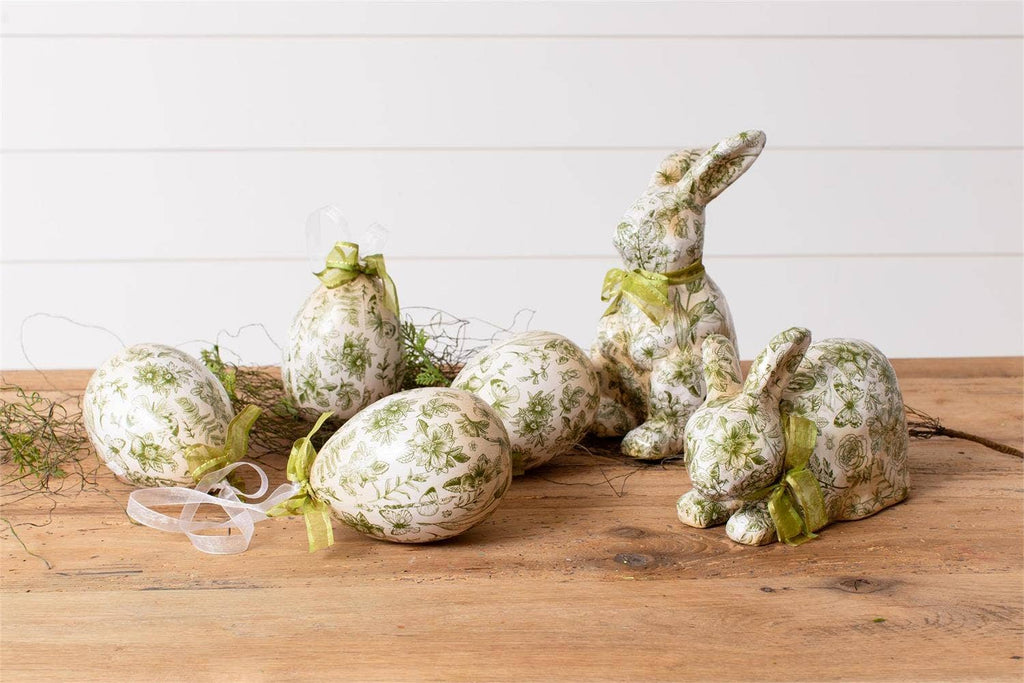 Green Toile Decoupage Large Egg