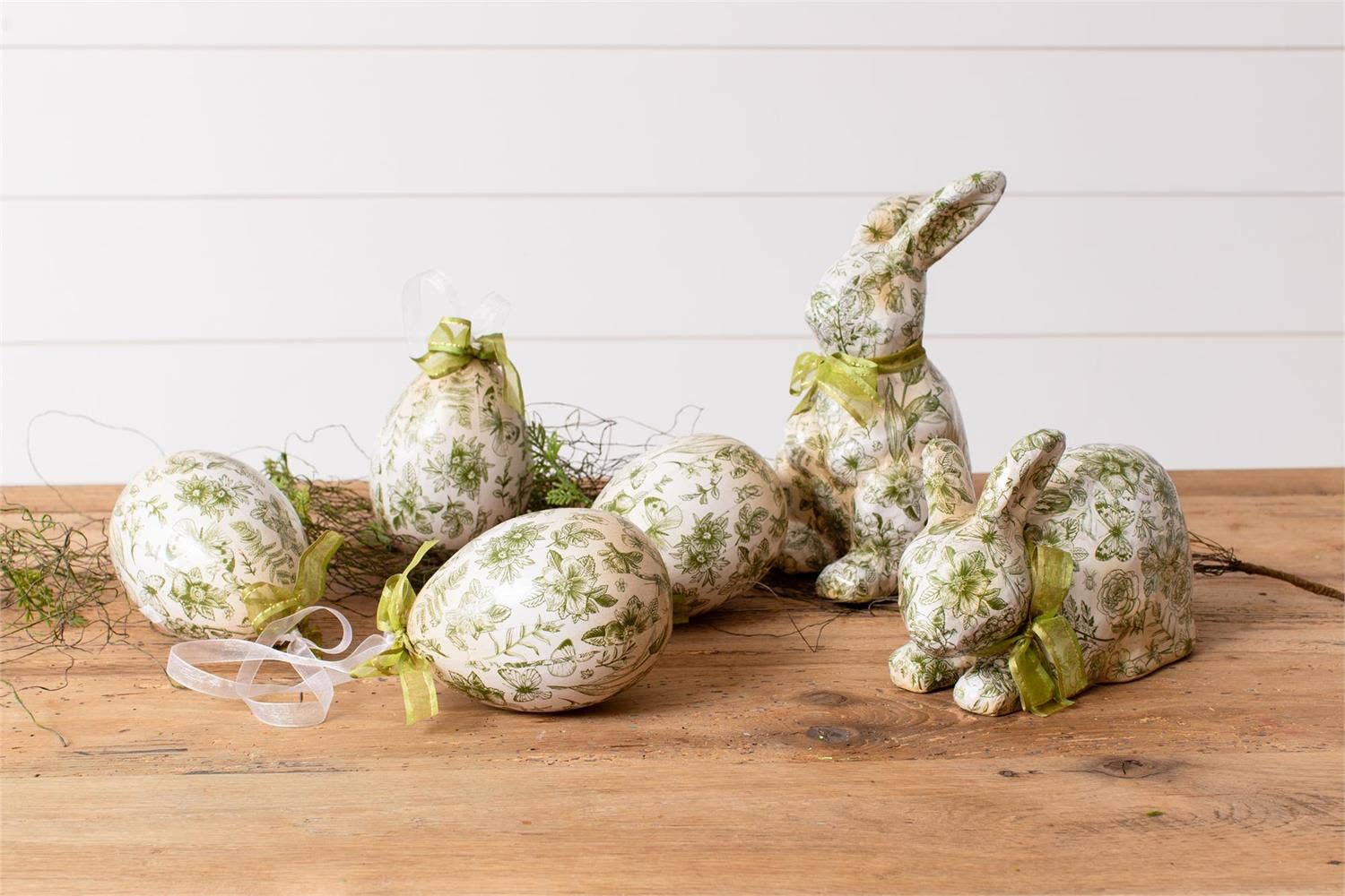 Green Toile Decoupage Large Egg