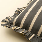 20x20 Block Print Stripe Ruffle Pillow, Charcoal