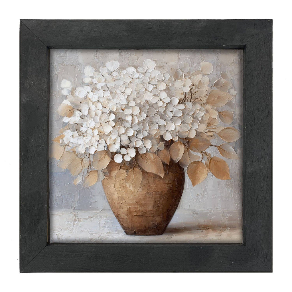 Copper Vase with White Hydrangeas