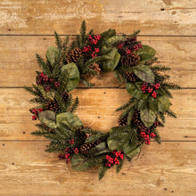 26" Cedar & Magnolia Leaf Berry Wreath