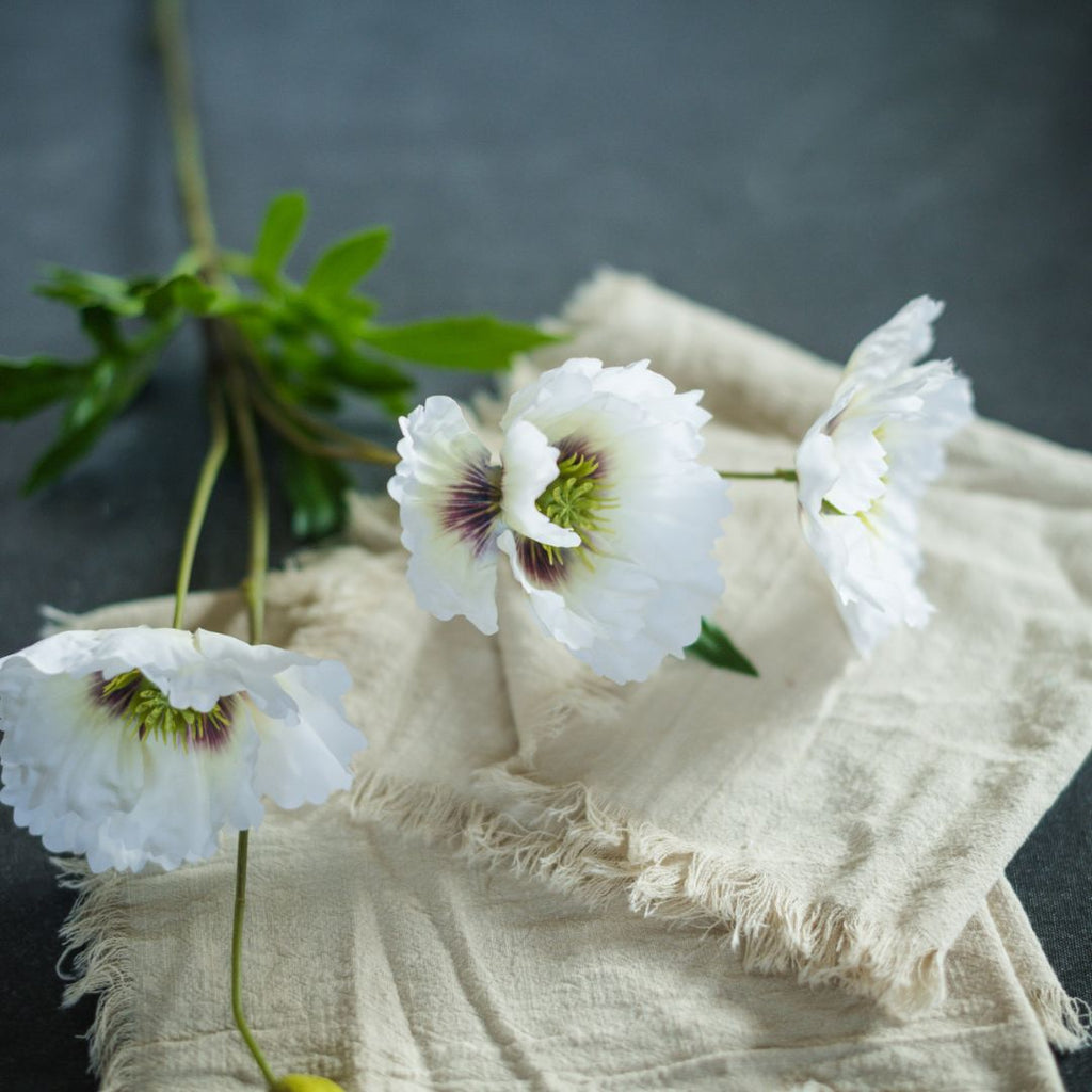 27" White Poppy Spray - Faux Flower