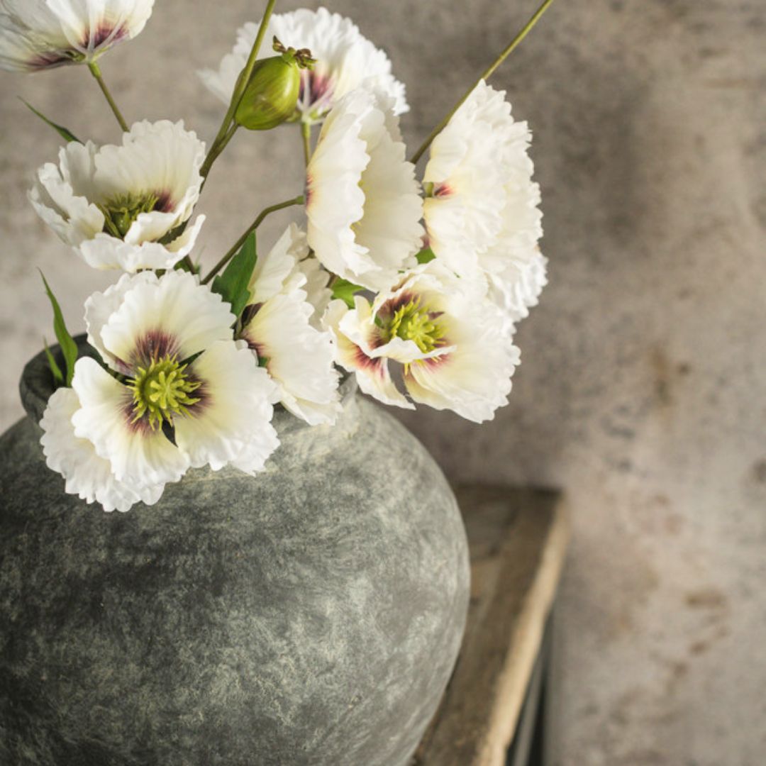 27" White Poppy Spray - Faux Flower