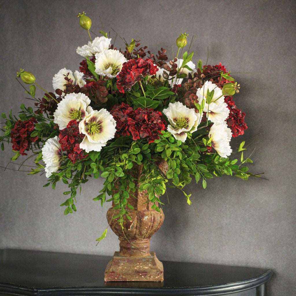 27" White Poppy Spray - Faux Flower