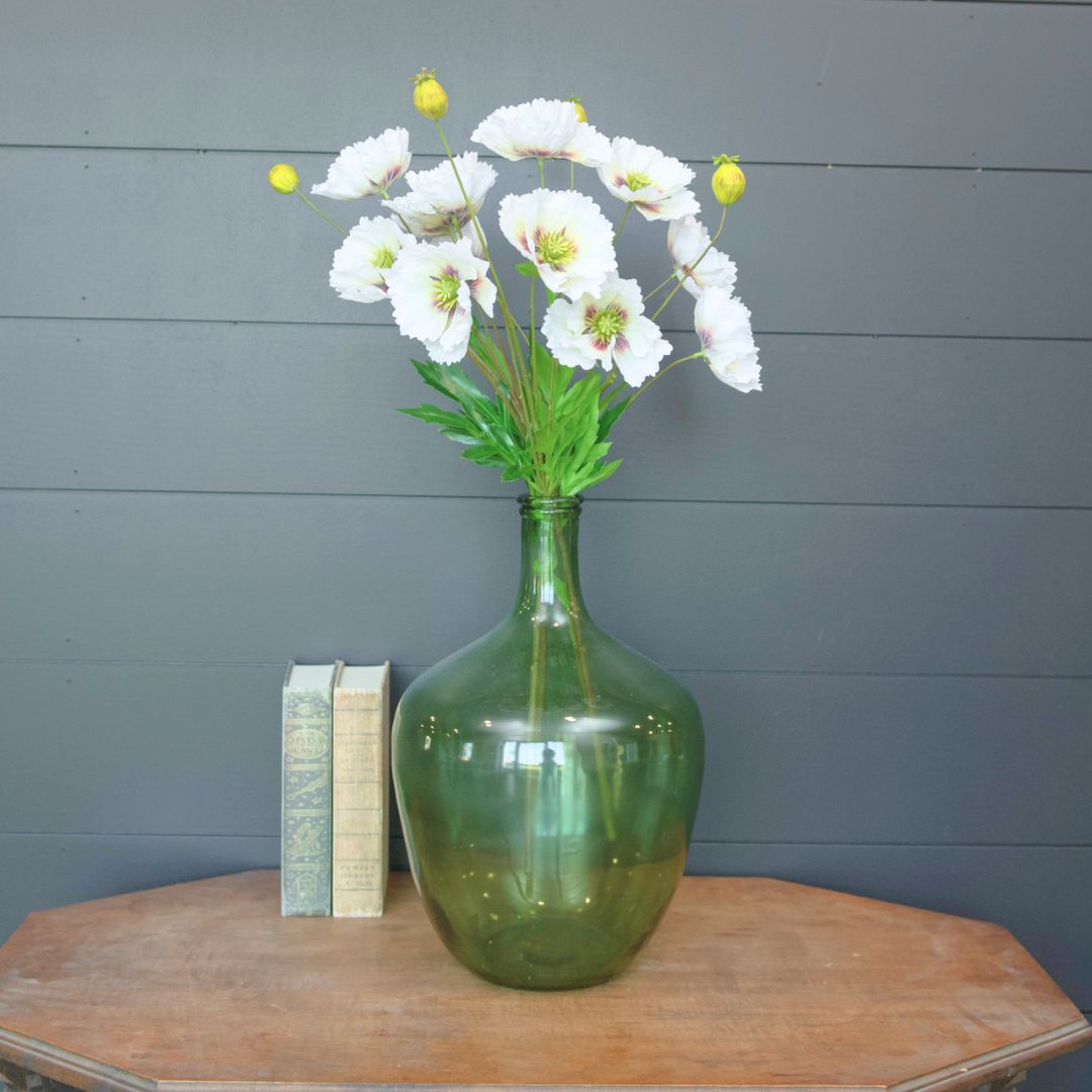 27" White Poppy Spray - Faux Flower