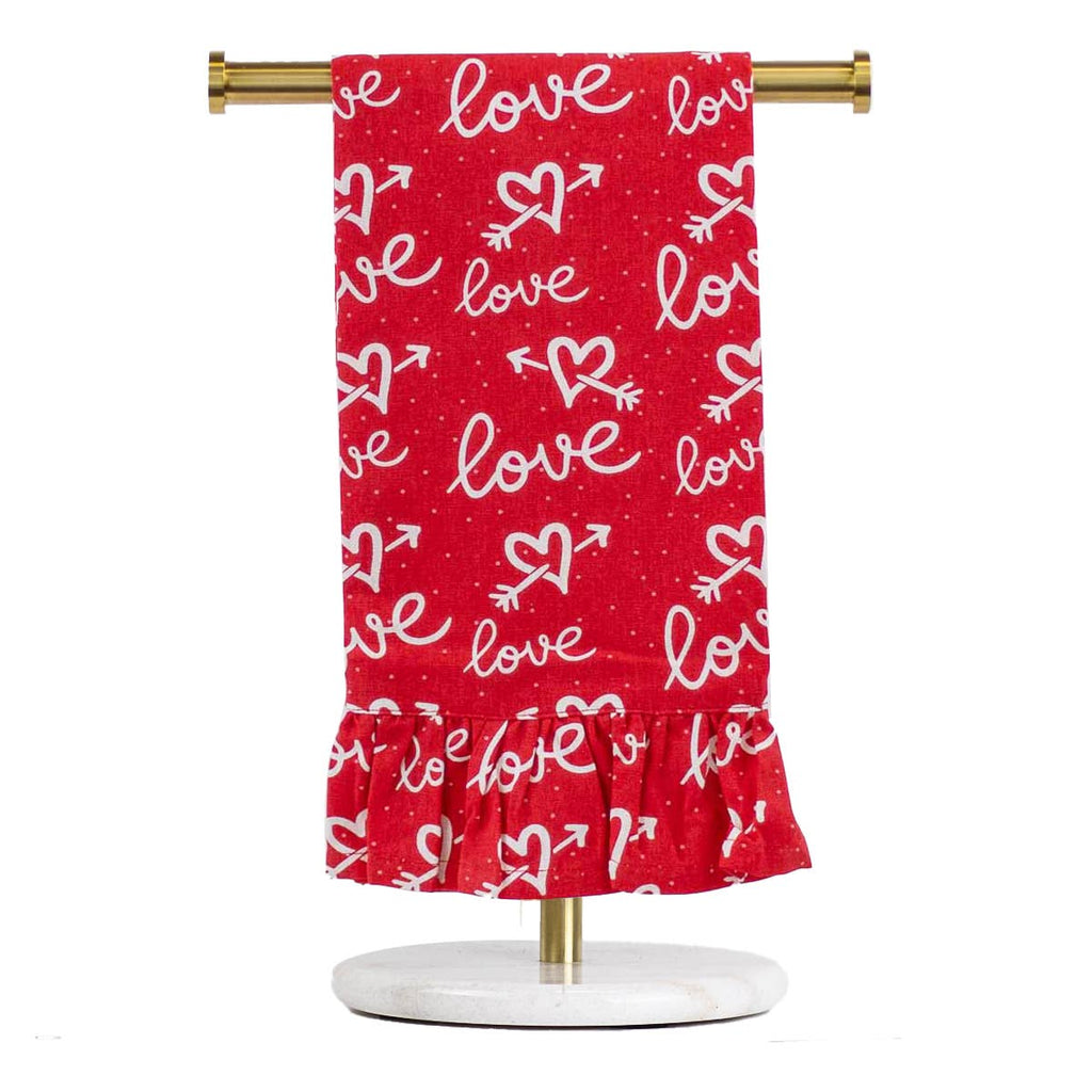 28" Cupid Love Ruffle Hand Towel – Red & White Pink