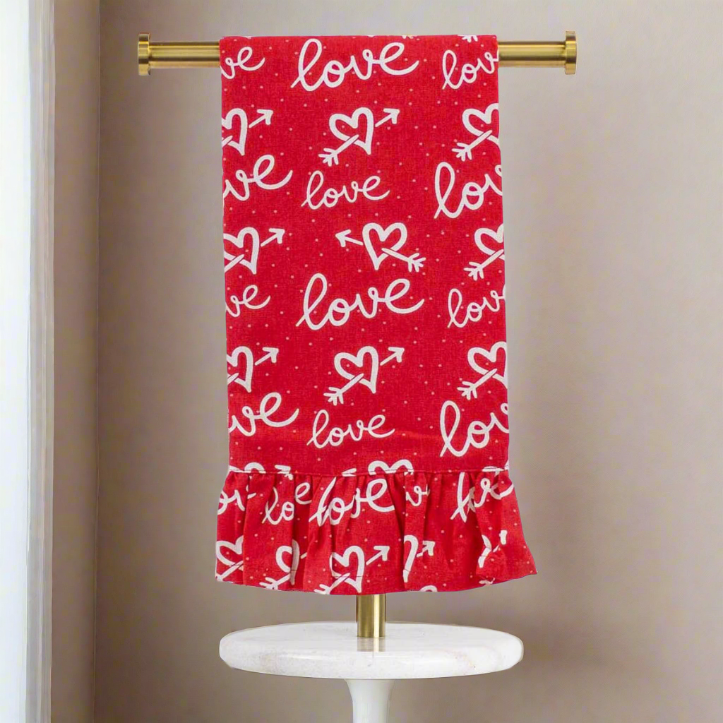 28" Cupid Love Ruffle Hand Towel – Red & White Pink
