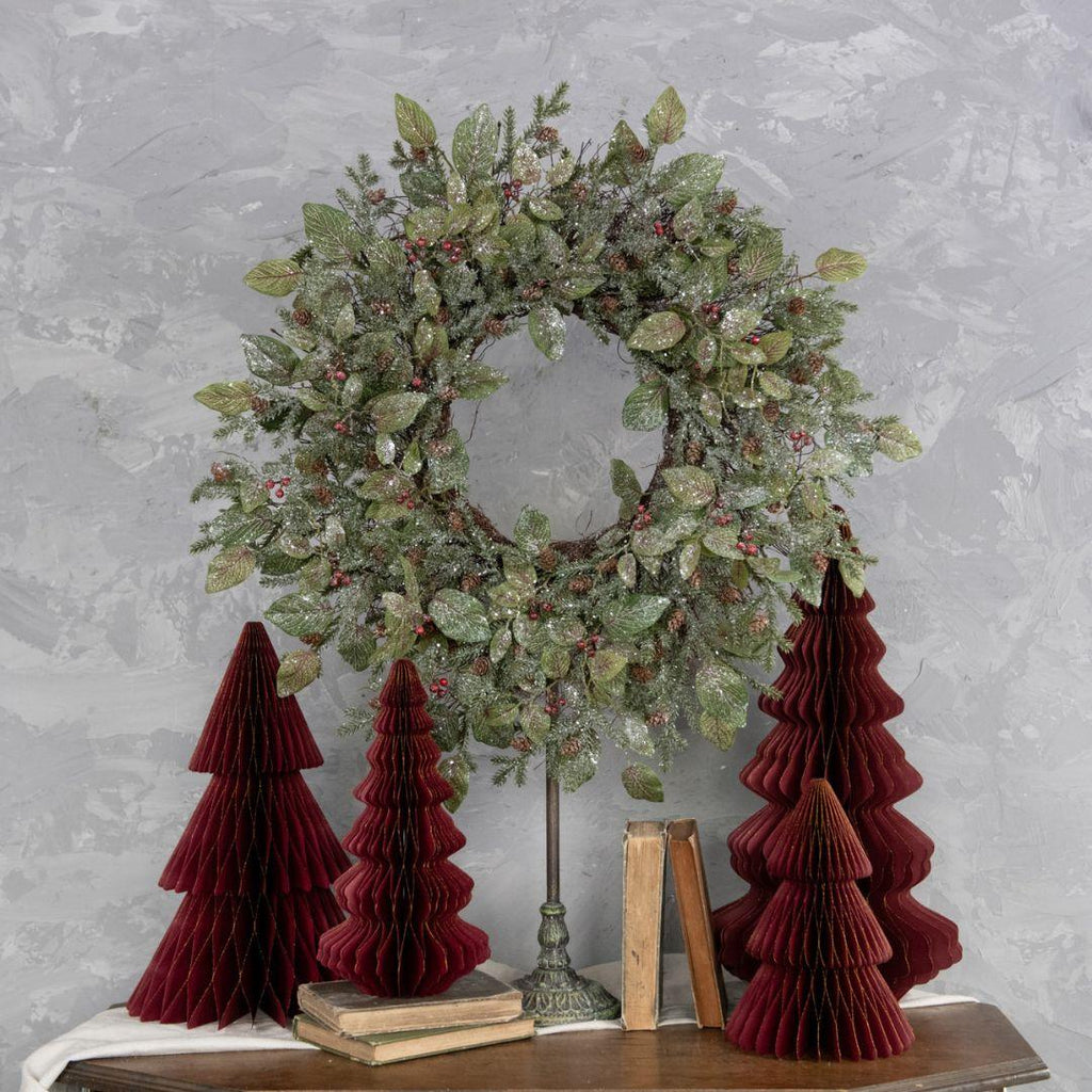 28" Snowy Fittonia Pine & Berry Wreath