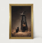 Witch with Black Cat on Path - Vertical Frame