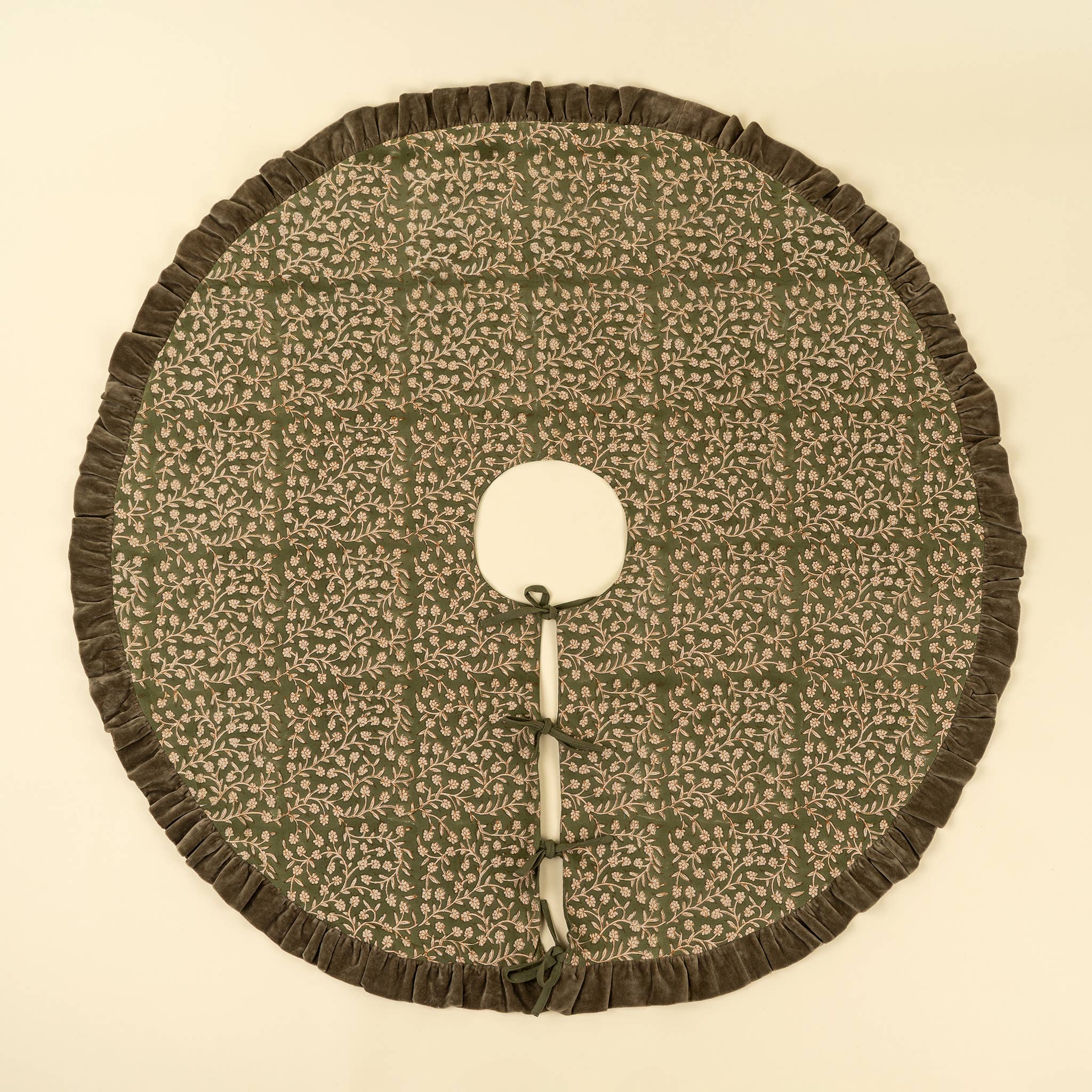 Wildvine Velvet Ruffle Tree Skirt, Olive