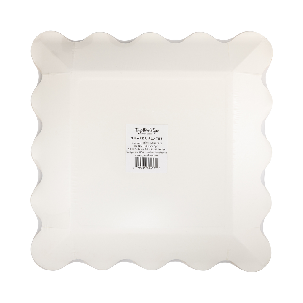 Rust Gingham Scalloped Sq. Paper Plates