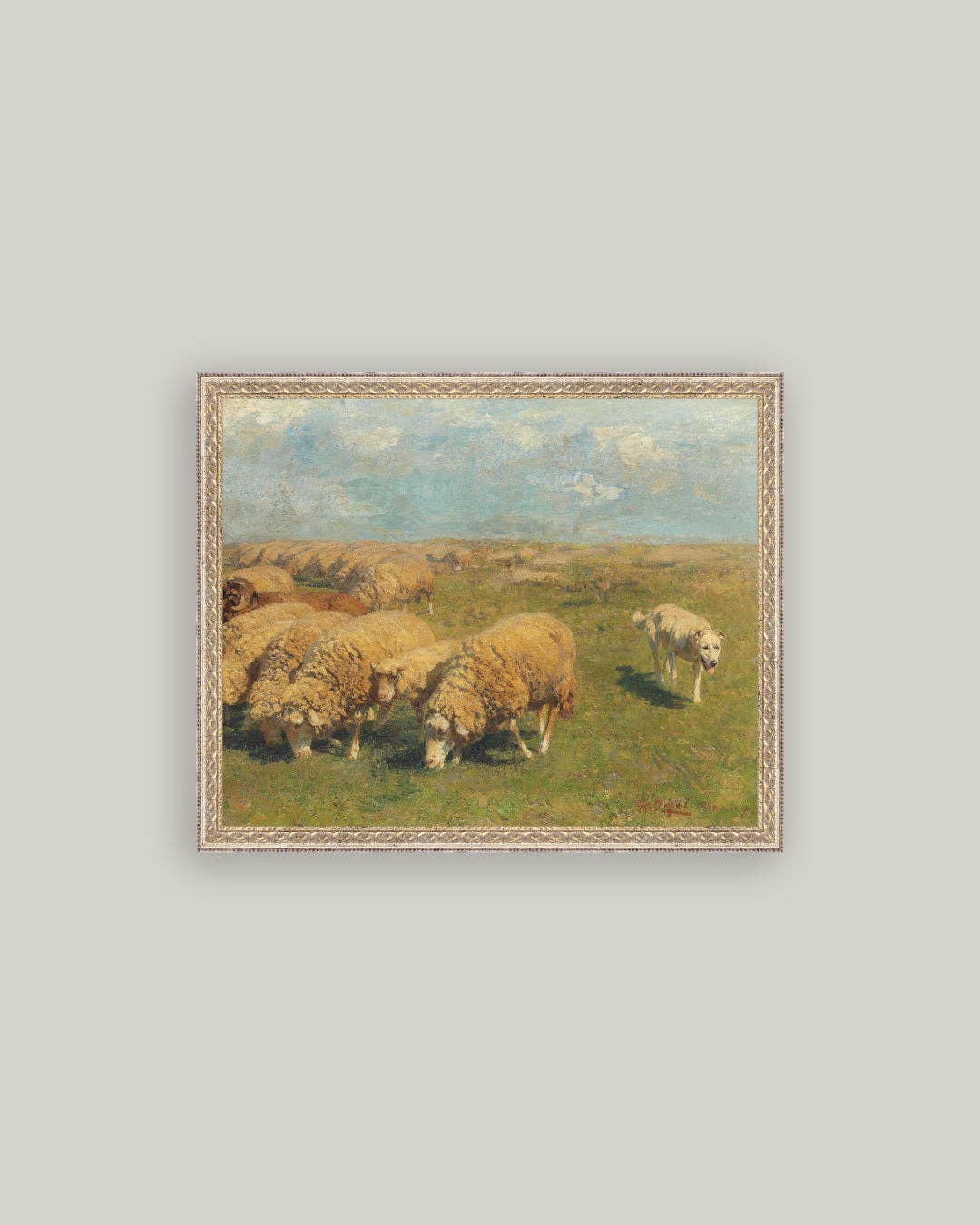 Sheep with Sheep Dog Framed Antique Art