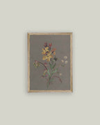 French Wildflowers Framed Antique Art