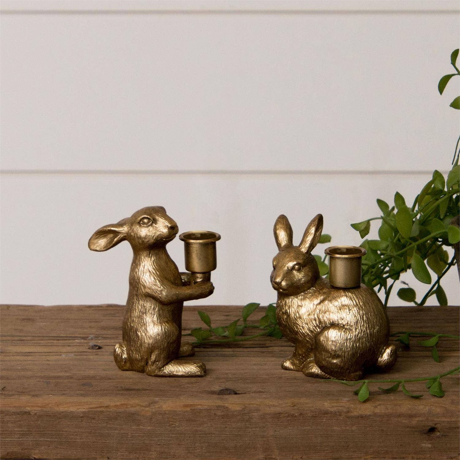 Gold Bunny Taper Candle Holders