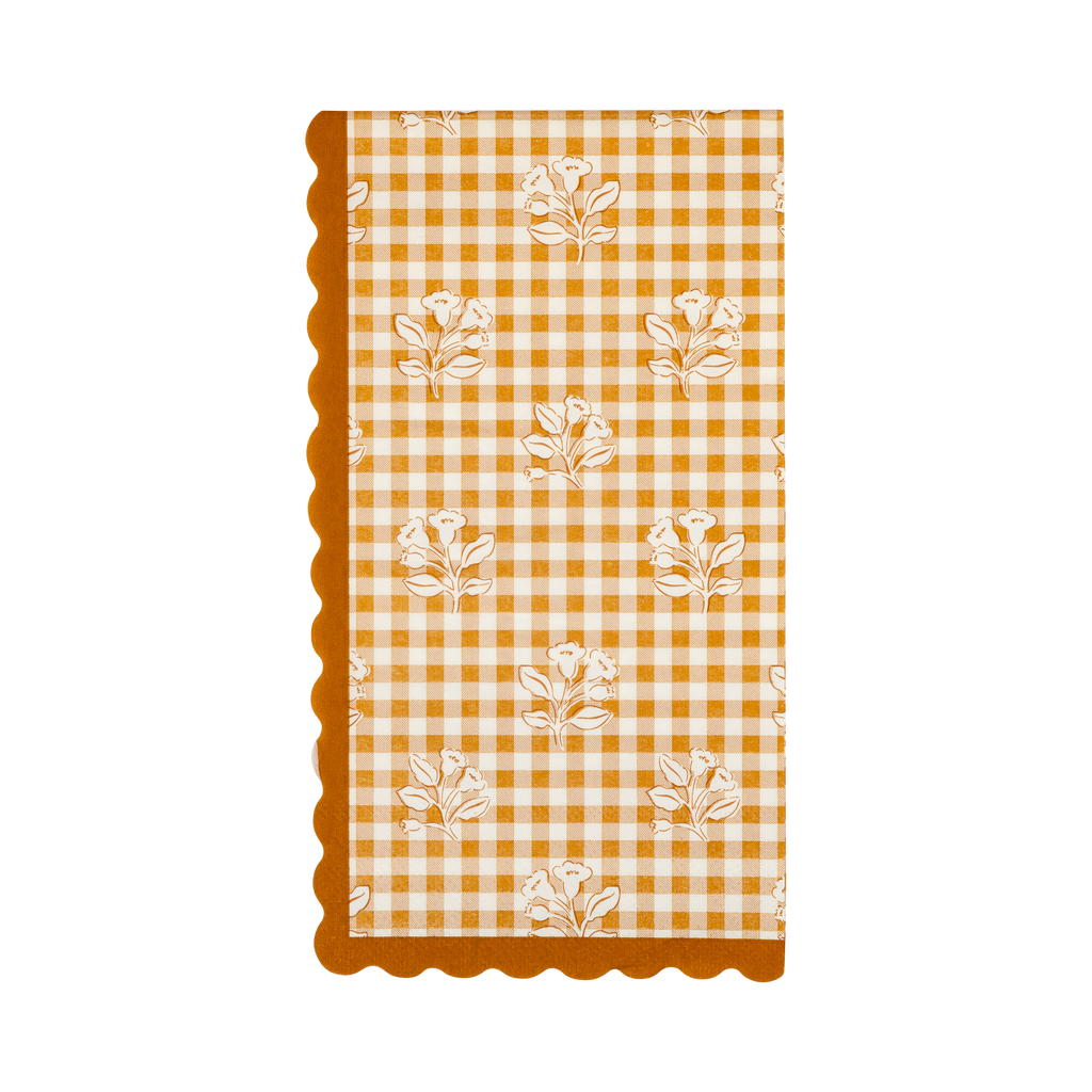 HRV1339 - Rust Gingham Block Print Dinner Paper Napkins