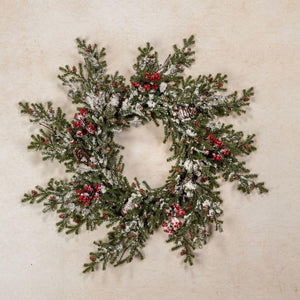 30" Snowy Pine & Pinecones Wreath with Berries