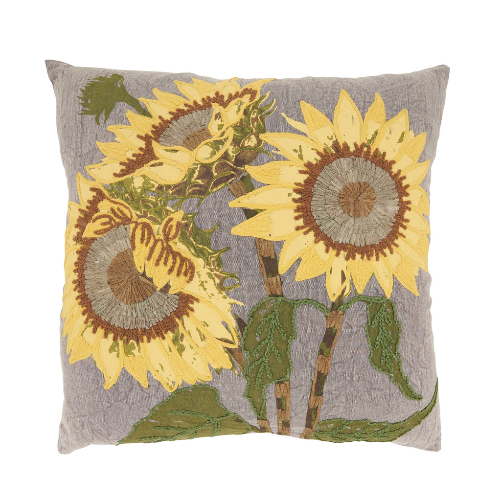 Embroidered Sunflower Throw Pillow