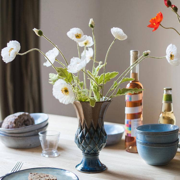 Silk Common Poppy Stem 22"