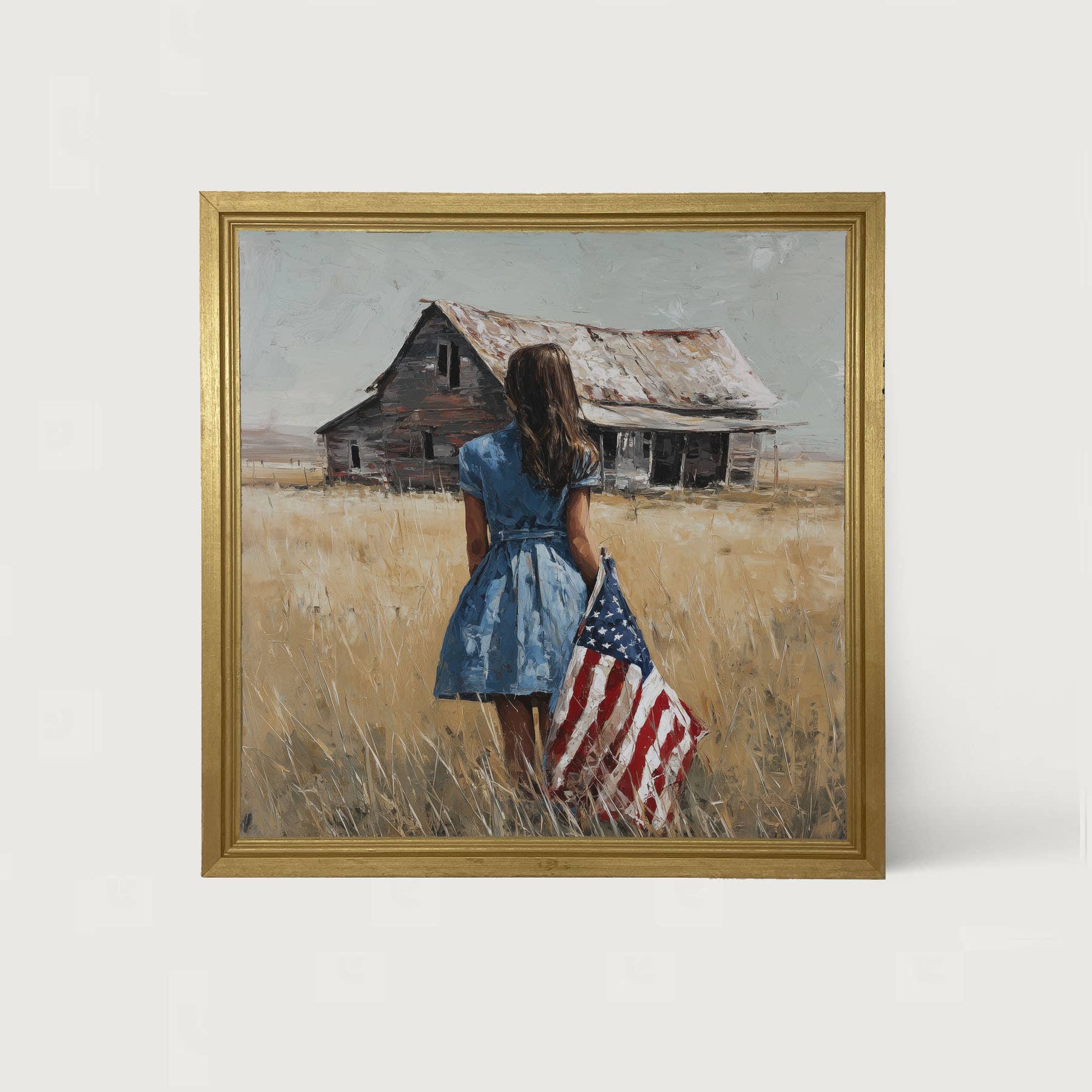 Child With Flag - Girl in Blue Dress