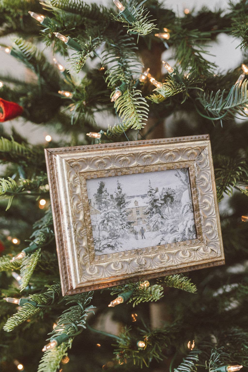 Snowy Stroll Framed Antique Art