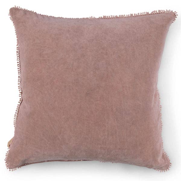 Blush Velvet Pillow With Poms - 22"x22