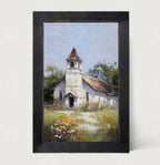 Country Church with Wildflowers - Vertical Frame