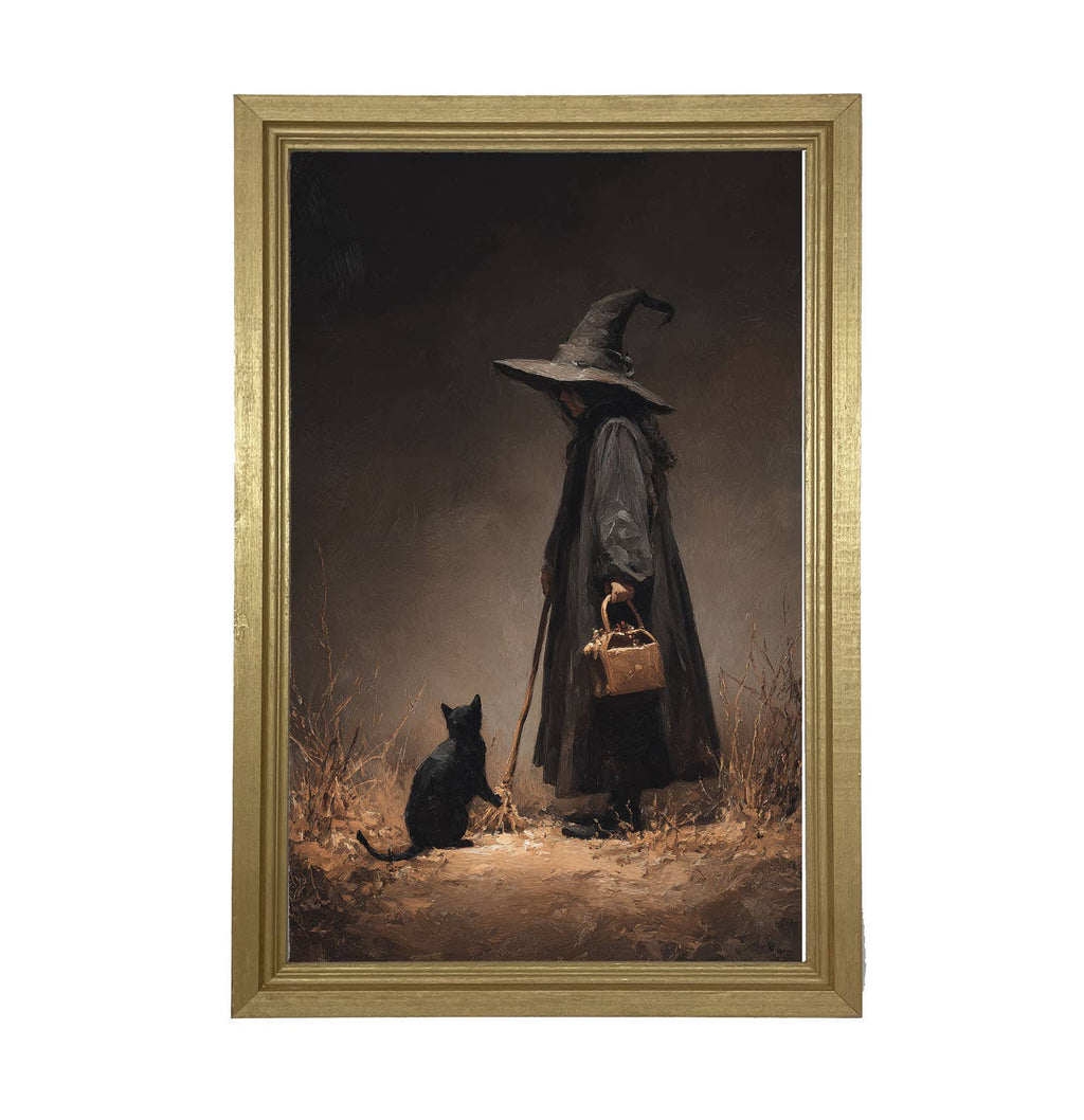 Witch with Black Cat on Path - Vertical Frame