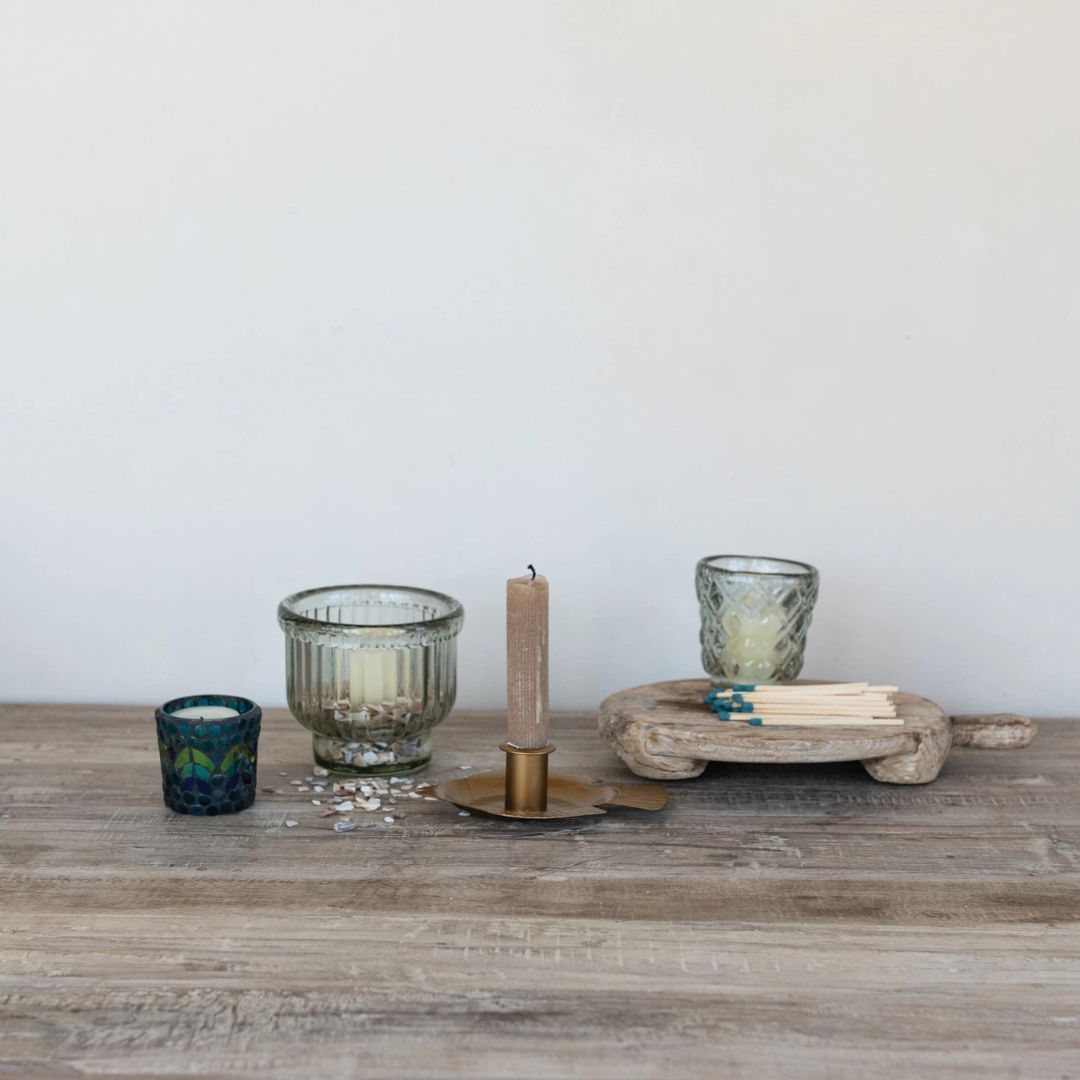 3" Hand Blown Glass Tealight & Candle Holder