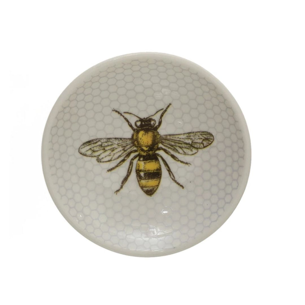 3" Stoneware Dish with Bees & Honey Design - Assorted