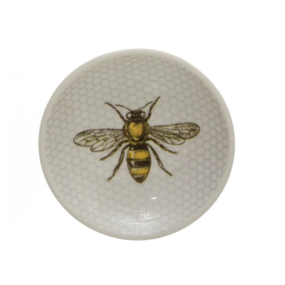 3" Stoneware Dish with Bees & Honey Design - Assorted