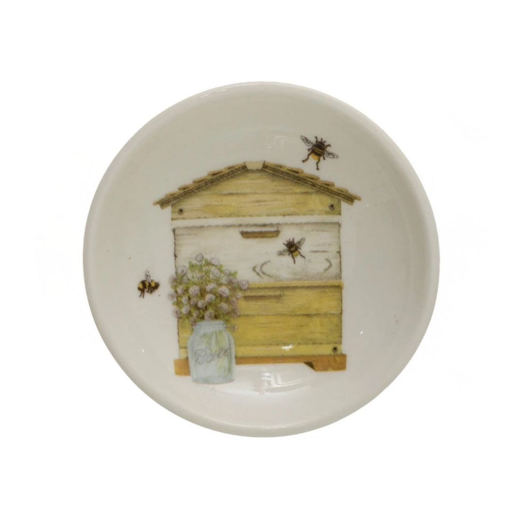 3" Stoneware Dish with Bees & Honey Design - Assorted