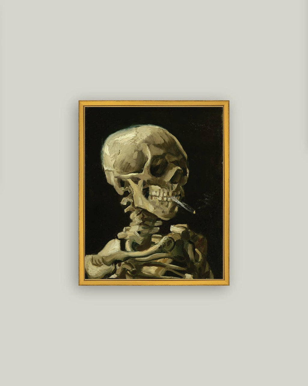 Skull with Cigarette Framed Antique Art