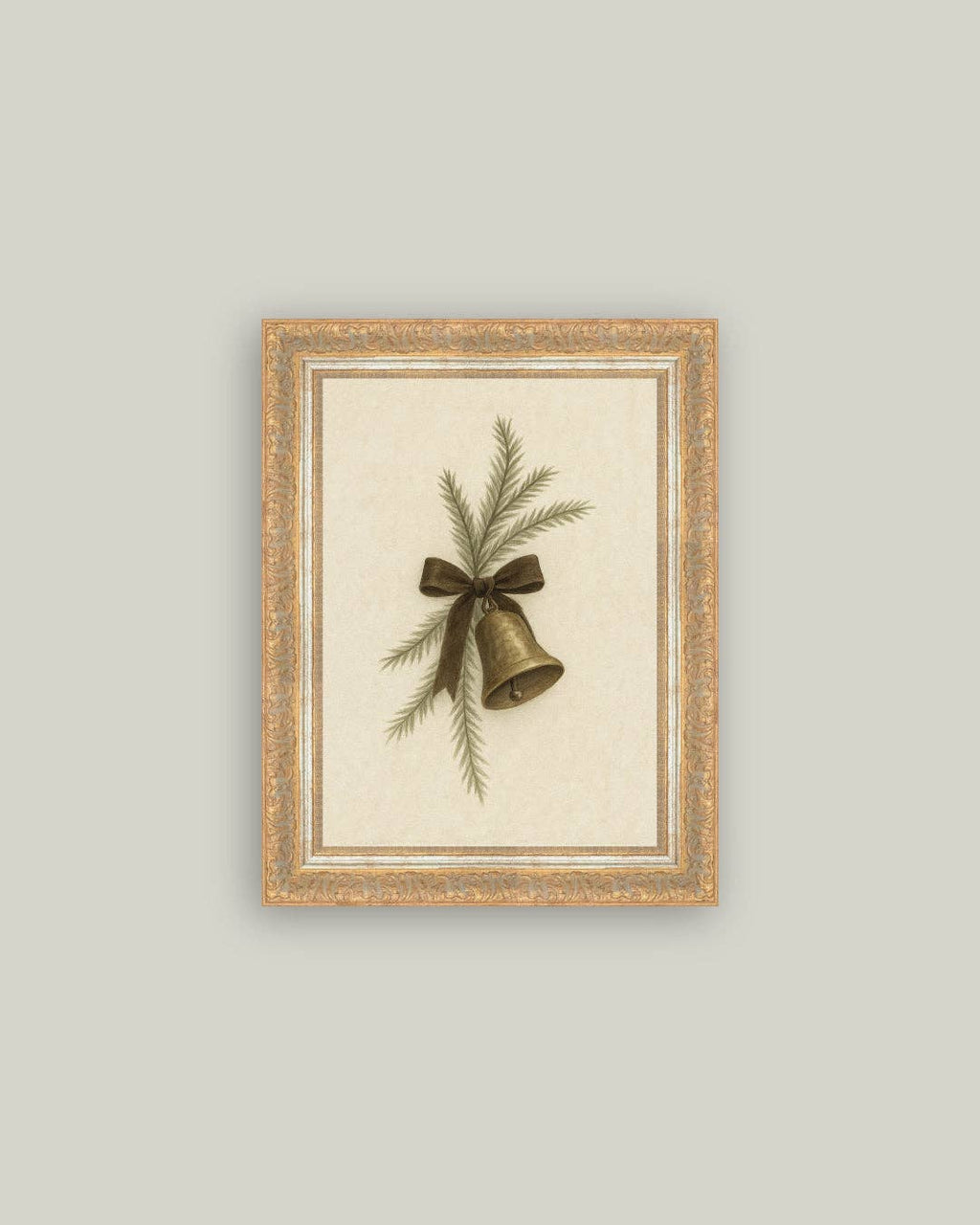 Bell with Pine Framed Antique Art