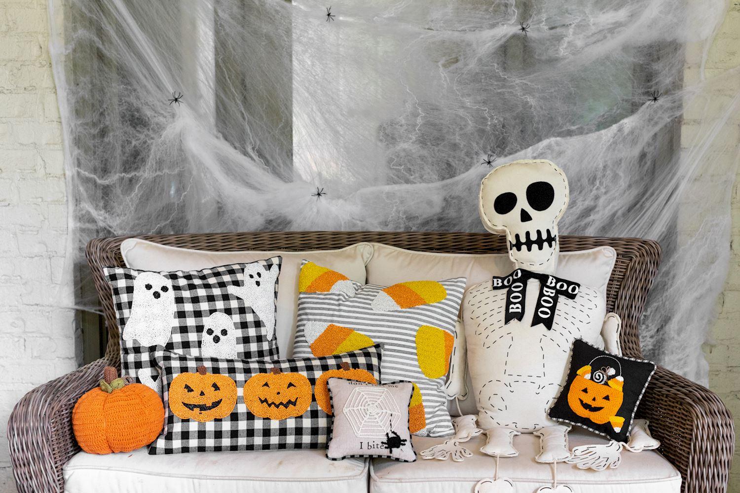 Candy Corn Beaded Halloween Pillow