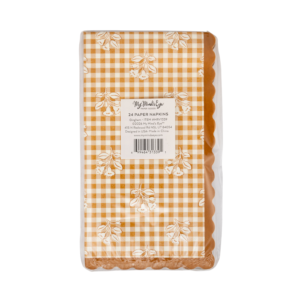 HRV1339 - Rust Gingham Block Print Dinner Paper Napkins