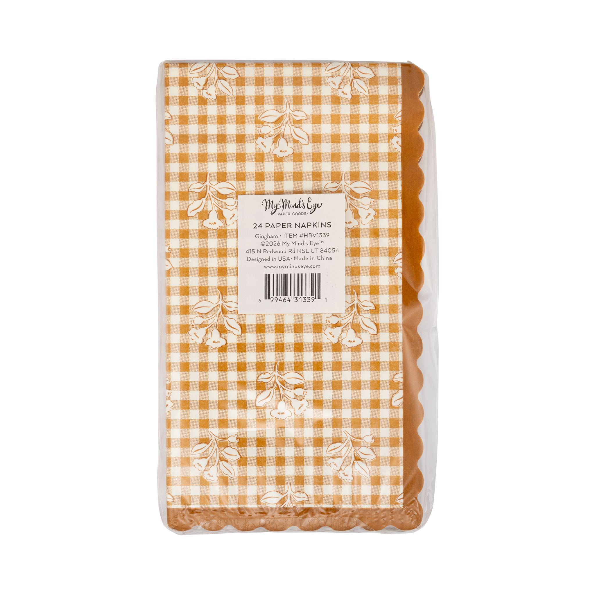 HRV1339 - Rust Gingham Block Print Dinner Paper Napkins