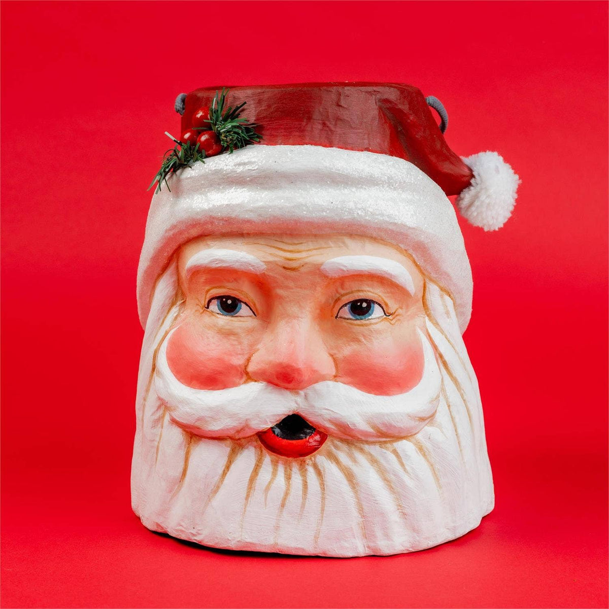 Jolly Santa Paper Mâché Storage Container