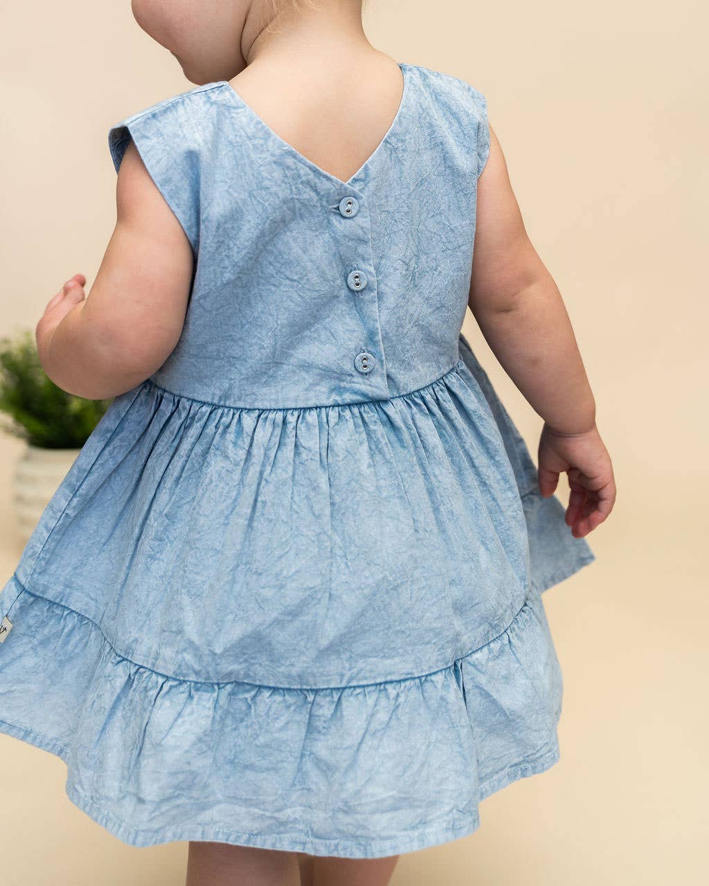 River Soft Hand-Dyed Denim Baby Dress + Bloomer